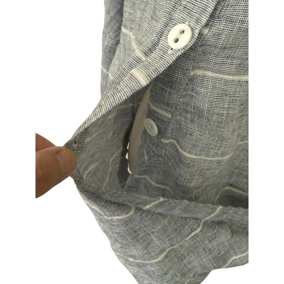 Habitat Clothes to Live In Linen Wrap Blouse Top Long Sleeve Blue White Size L - Picture 3 of 12